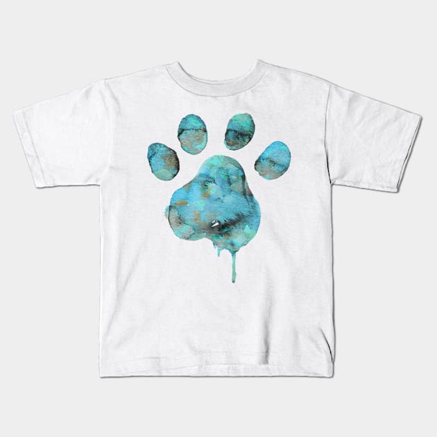 Watercolor Paw - Blue Kids T-Shirt by veerkun